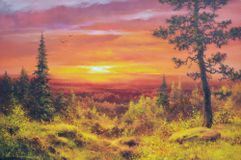 Картина на холсте маслом "Осенний закат" 40 x 60 см. Автор: Бабошкин Александр 
                         (1930)