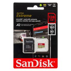 Карта памяти microSDXC UHS-I U3 Sandisk Extreme 128 ГБ, 160 МБ/с, Class 10, SDSQXA1-128G-GN6MA, 1 шт., переходник SD (1083695)