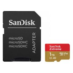 Карта памяти microSD UHS-I U3 Sandisk Extreme 1024 ГБ, 160 МБ/с, Class 10, SDSQXA1-1T00-GN6MA, 1 шт., переходник SD (1445510)