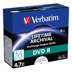 Оптический диск DVD+R VERBATIM 4.7Гб 4x, 5шт., M-DISC, paper box, printable [43821] (1049970)