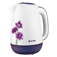 Чайник электрический Vitek VT-7061, 2200Вт, белый с узором и фиолетовый (1060572)