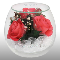 Цветы в стекле: Композиция из натуральных роз (розовые)   (6487)