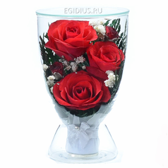 Цветы в стекле: Композиция из натуральных роз.  (6489)