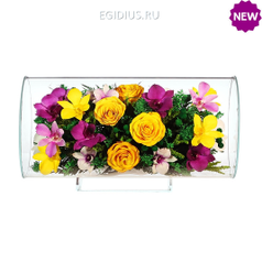 Цветы в стекле: Композиция из роз и орхидей (22384)