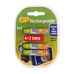 AAA Аккумулятор GP Rechargeable 1000AAAHC4/2, 6 шт. 1000мAч (1606865)