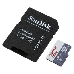 Карта памяти microSDXC UHS-I SANDISK Ultra 80 128 ГБ, 80 МБ/с, Class 10, SDSQUNS-128G-GN6TA, 1 шт., переходник SD (1062283)