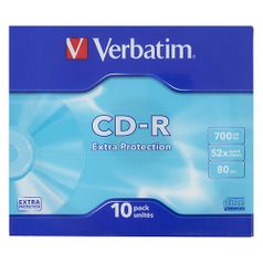 Оптический диск CD-R VERBATIM 700Мб 52x, 10шт., slim case [43415] (34979)