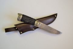Нож Ласка из тигельного булата,  граб,  мельхиор,  резьба художественная (4061750480)