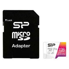 Карта памяти microSDXC UHS-I U1 Silicon Power Elite 128 ГБ, 100 МБ/с, Class 10, SP128GBSTXBV1V20SP, 1 шт., переходник SD (1562179)