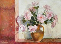Картина на холсте маслом "Розовый букет" 52 x 72 см. Автор: Варламова Оксана 
                         (1923)