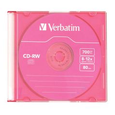 Оптический диск CD-RW VERBATIM 700Мб 12x, 1шт., 43167, slim case, разноцветные (571510)