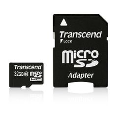 Карта памяти 32Gb - Transcend - Micro Secure Digital HC Class 10 TS32GUSDHC10 с переходником под SD (55971)