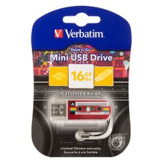 Флешка USB VERBATIM Mini Cassette Edition 16Гб, USB2.0, красный и рисунок [49398] (374590)