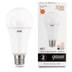 Лампа LED GAUSS E27, груша, 30Вт, 3000К, белый теплый, A67, 1 шт. [73219] (1381232)