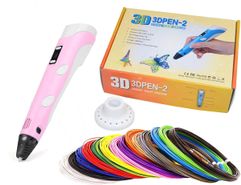 3D ручка New Игрушки 3Д ручка 3DPen-2 (розовая) с дополнительным изумрудным пластиком и трафаретами (1282)