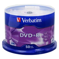 Оптический диск DVD+R VERBATIM 4.7Гб 16x, 50шт., cake box [43550] (49430)