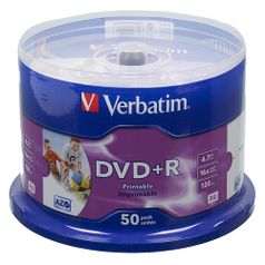 Оптический диск DVD+R VERBATIM 4.7Гб 16x, 50шт., cake box, printable [43512] (50700)