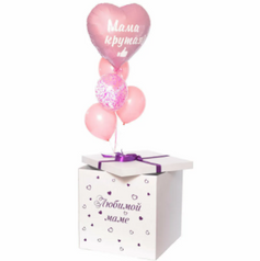Коробка-сюрприз белая  60*60*60 с шарами  и оформлением в розовых тонах (250056448)