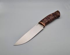 Нож из стали S390 «Витязь», рукоять: Притин макумэ, зуб мамонта, кап клена, пин (9386)