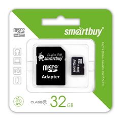 Карта памяти 32Gb - SmartBuy Micro Secure Digital HC Class 10 SB32GBSDCL10-01 с переходником под SD (436387)