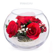 Цветы в стекле: Композиция из натуральных роз....