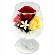 Цветы в стекле: Композиция из розовых роз (13138)