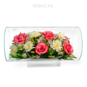 Цветы в стекле: Композиция из роз и хризантем (арт.TJM5)...