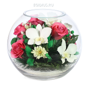 Цветы в стекле: Композиция из роз и орхидей (14900)